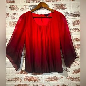 Sara Michelle Blouse Sheer Holiday Flare Sleeve Ombré Sparkle Christmas Sz S